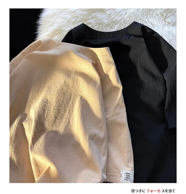 Men's Summer Linen-Like Oversized Solid T-Shirt Detail