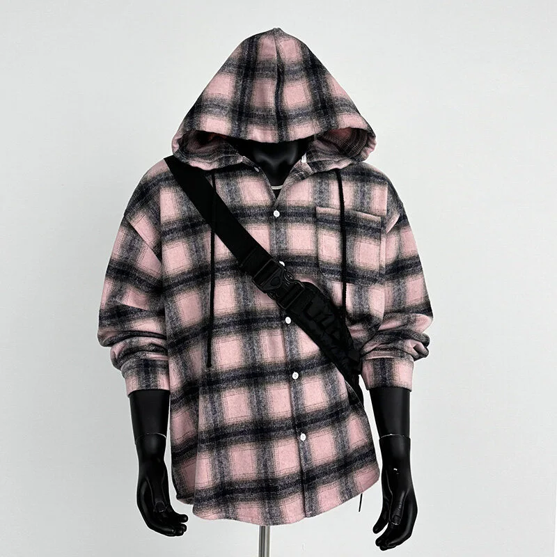 2025 Cyber Men's Plaid Hoodie Shirt Jacket