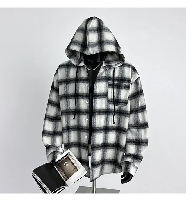 2025 Cyber Men's Plaid Hoodie Shirt Jacket Detail