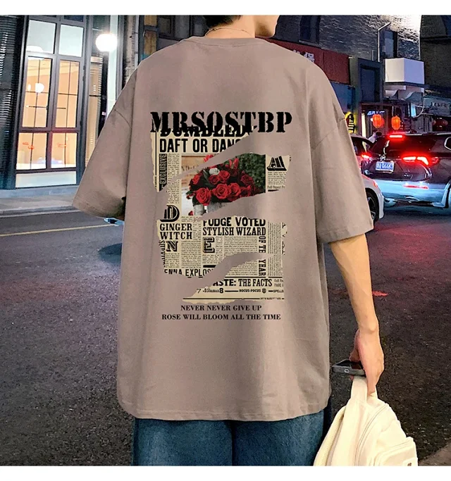 Men's Oversized Cotton Tee 2025 Rose-Print Detail