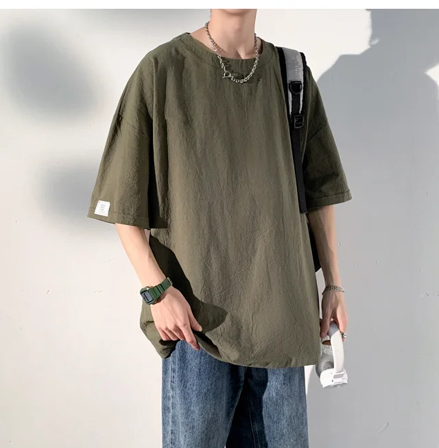 Men's Linen-Like Oversized Summer Tee Detail