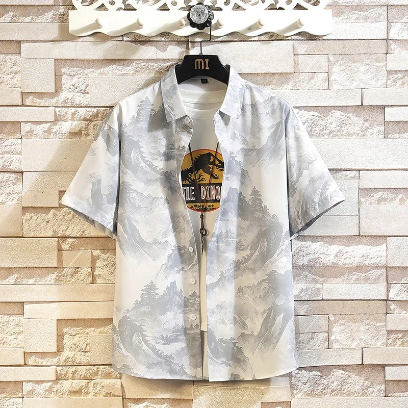 American Men's Loose-Fit Short-Sleeve Floral Shirt