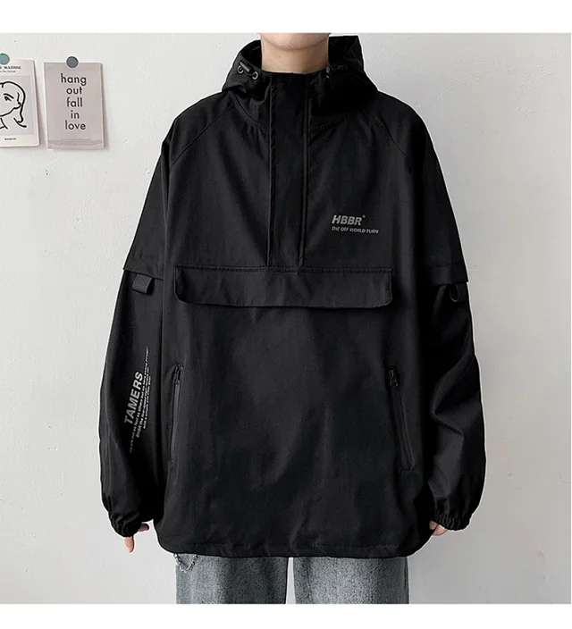 Men's Lightweight Half-Zip Hooded Pullover Jacket Detail