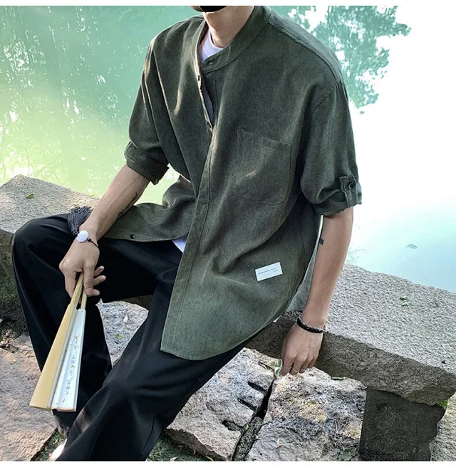 Men's Vintage Korean Corduroy Shirt Jacket Detail