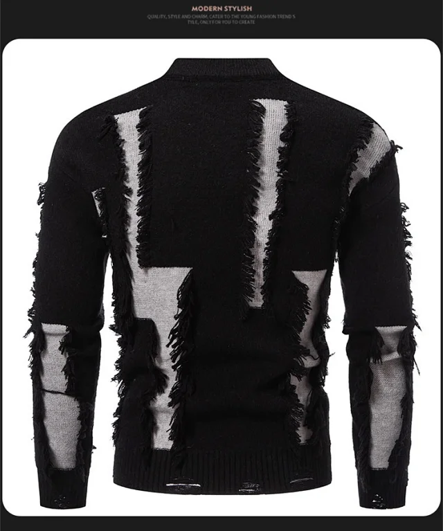 Men's Distressed Loose Knit Sweater Autumn Detail
