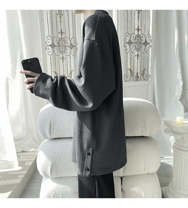 Men's Solid Textured Button-Front Long-Sleeve T-Shirt Detail