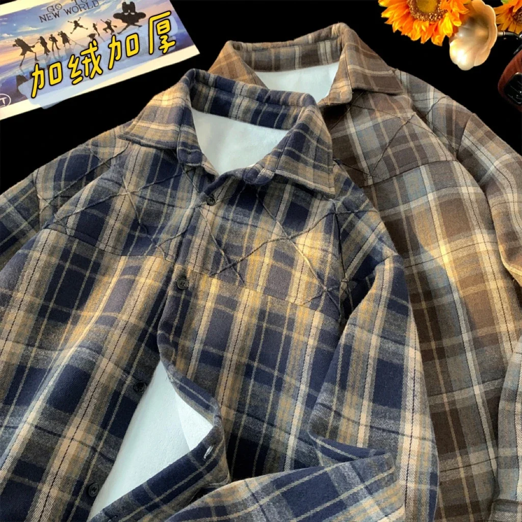 Men's Winter Fleece Retro Plaid Overshirt