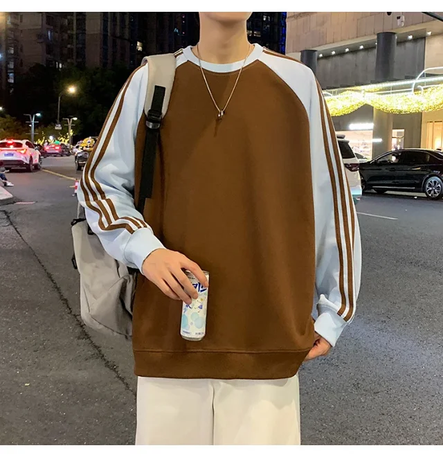 Unisex Chinese Street Oversize Striped Sweatshirt Detail