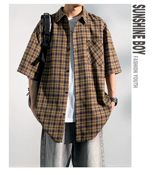 Men's Casual Checked Short Sleeve Shirt Detail