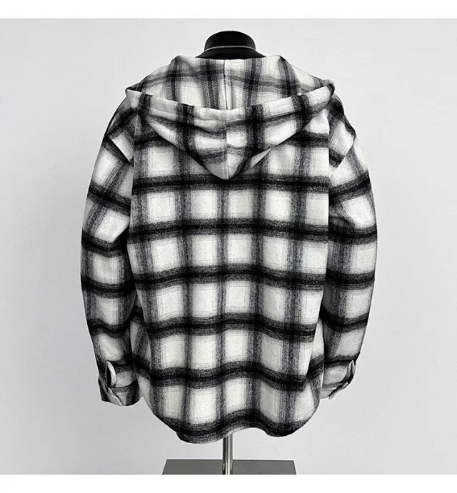 2025 Cyber Men's Plaid Hoodie Shirt Jacket Detail