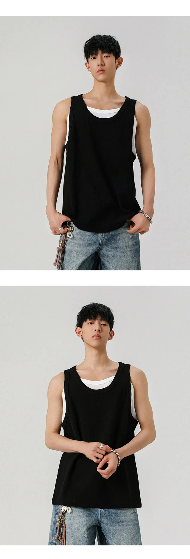 Men's Waffle Mock Two-Piece Tank Detail