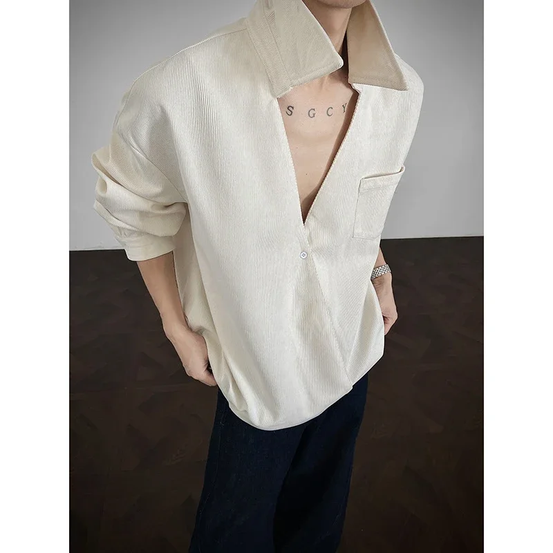Men's French Style Long-sleeve Shirt in Maillard Lazy Wind