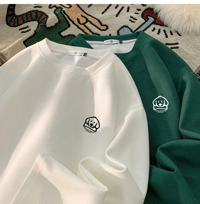 Men's Japanese Waffle Dog Print Sweatshirt Detail