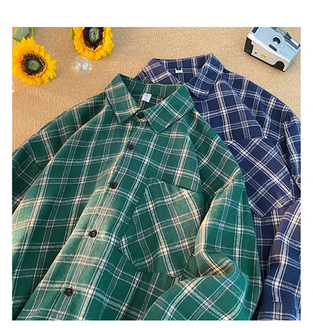 Men's Red Japanese Brushed Plaid Overshirt Detail