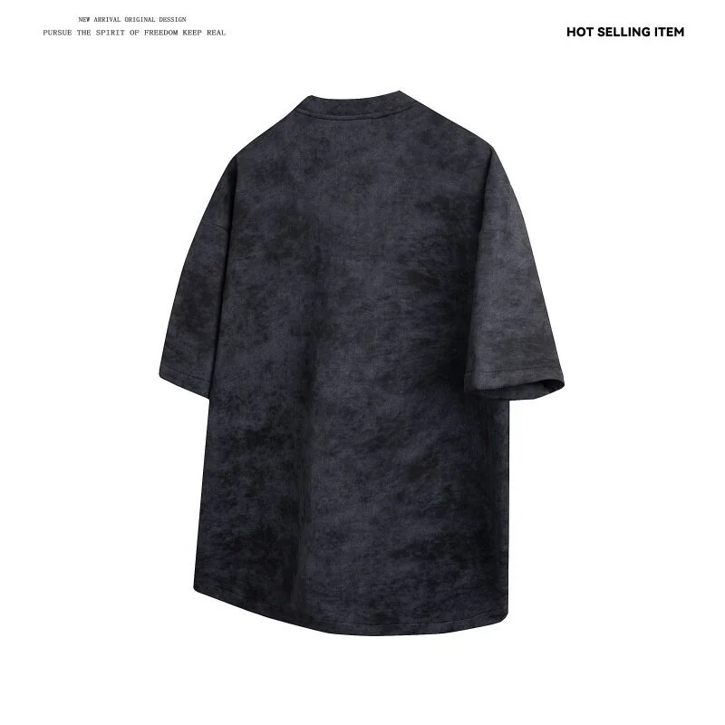 White Tie-Dye Matte Distressed Henley T-Shirt
