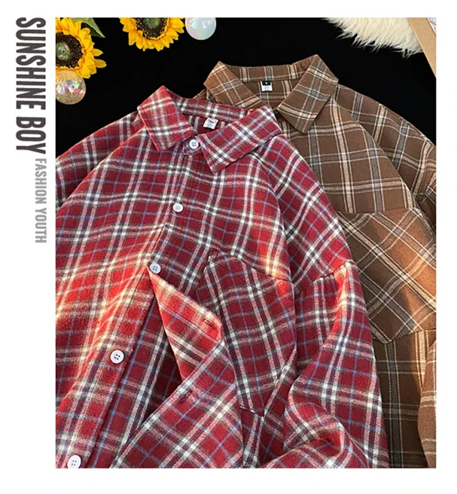 Men's Red Japanese Brushed Plaid Overshirt Detail