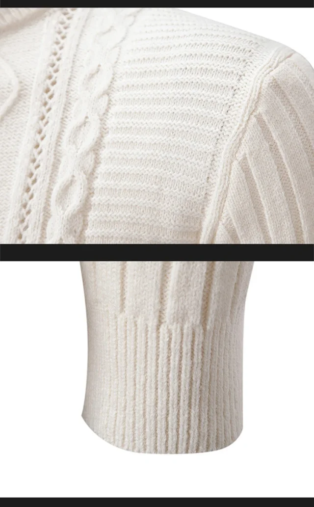 Men's Retro Solid Mock Neck Sweater Detail