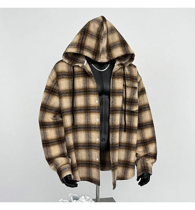 2025 Cyber Men's Plaid Hoodie Shirt Jacket Detail