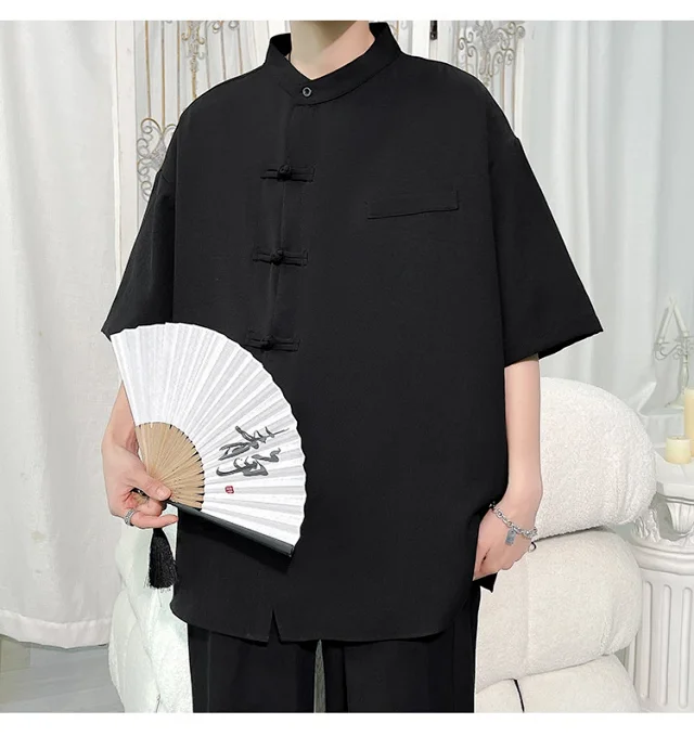 Men's New-Chinese Ice-Silk Short-Sleeve Shirt Detail
