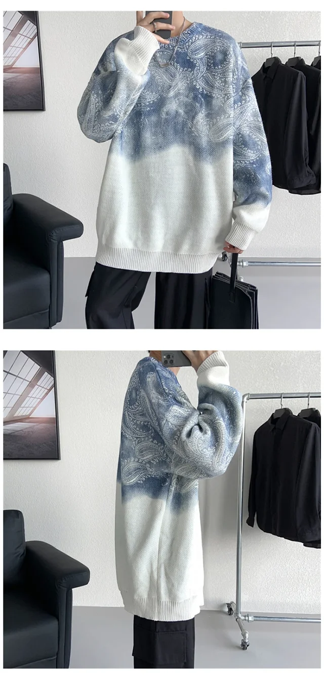 Men's Winter Paisley Tie-Dye Sweater Detail