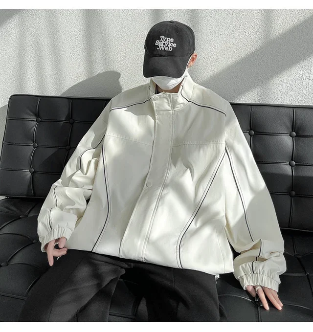 Men's Burgundy Hip-Hop Hooded Bomber Jacket Detail