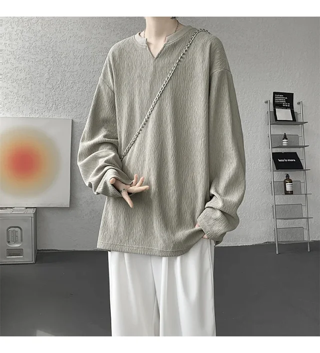 Cleanfit Men's Vintage-Textured Long-Sleeve V-Neck Tee Detail