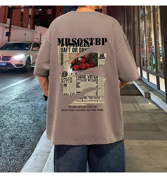 Men's Oversized Cotton Tee 2025 Rose-Print Detail