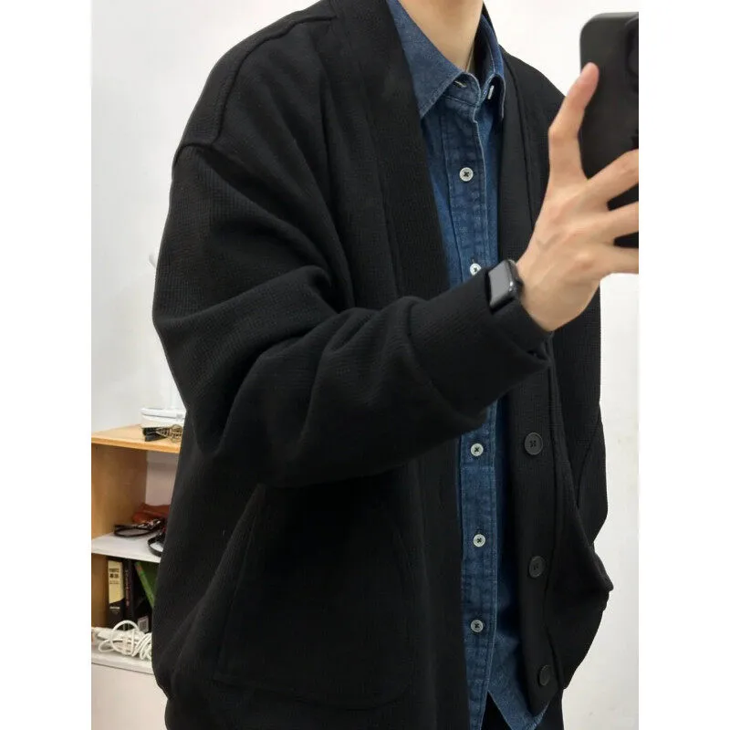 Unisex Japanese Relaxed Waffle Knit Cardigan