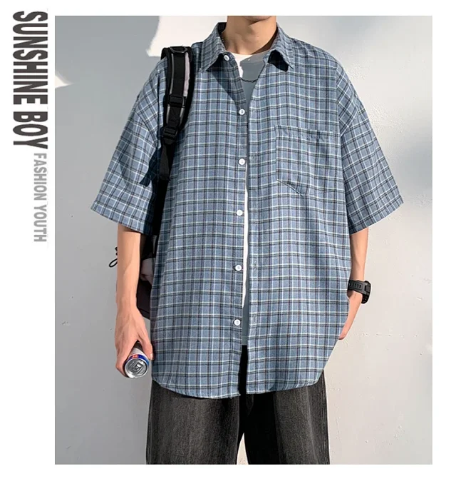 Men's Casual Checked Short Sleeve Shirt Detail