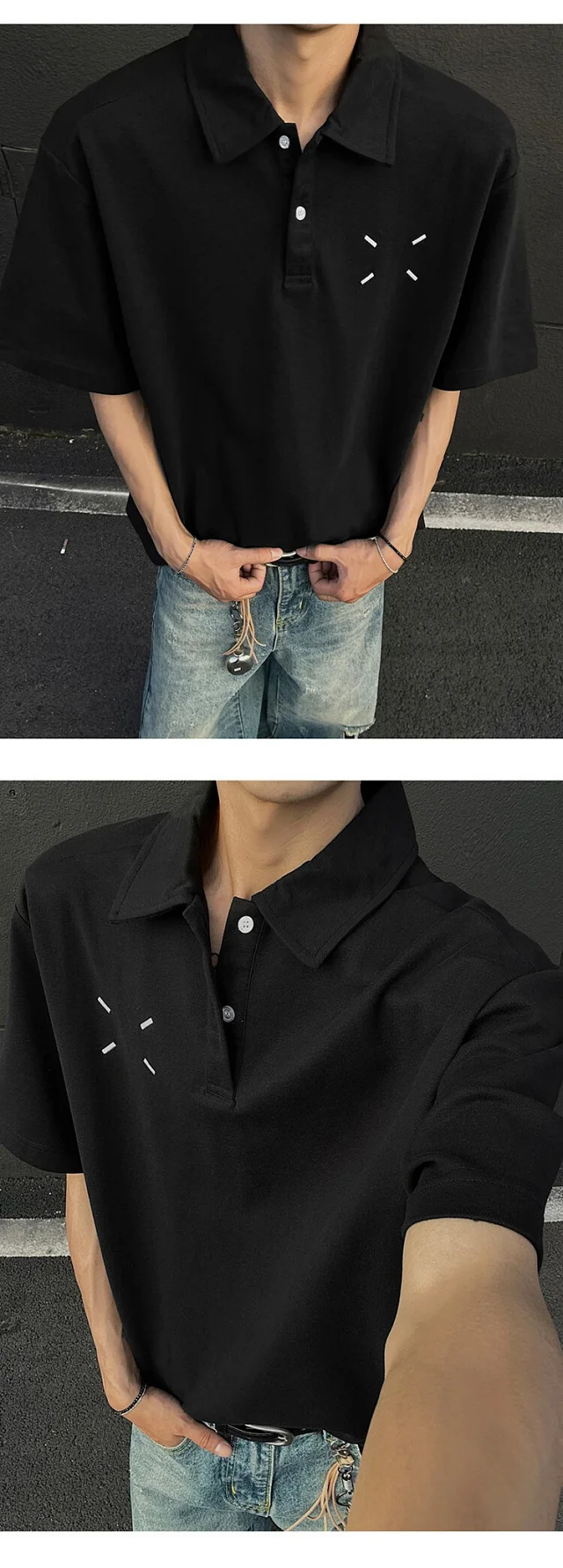 Men's Japanese Minimalist Margiela Embroidered Polo Detail