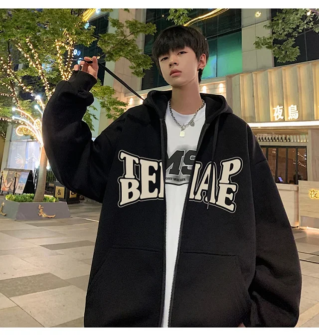 Men's Hip Hop Oversized Zip Hoodie Detail