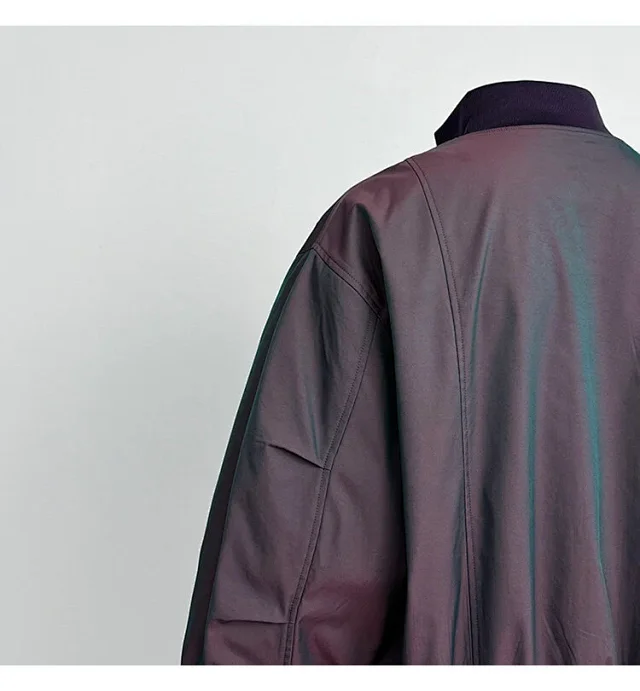 Men's Iridescent Satin Cropped Mandarin-Collar Jacket Detail
