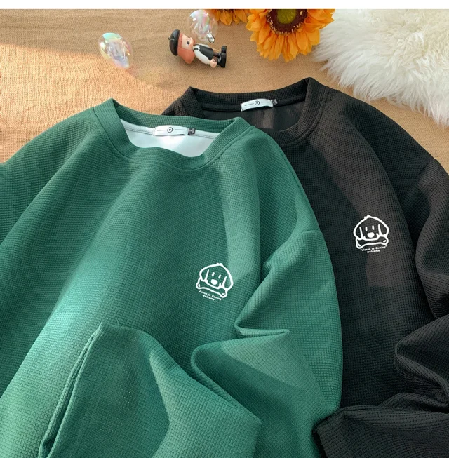 Men's Japanese Waffle Dog Print Sweatshirt Detail