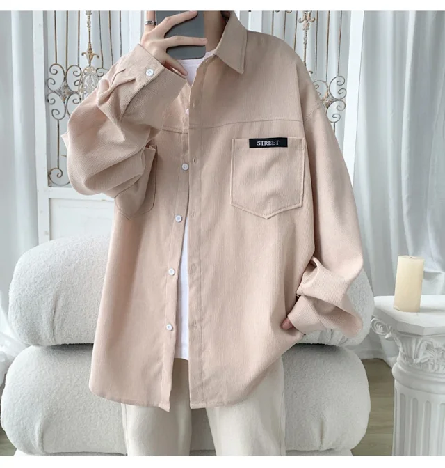 Men's Oversized Washed Corduroy Work Shirt Detail