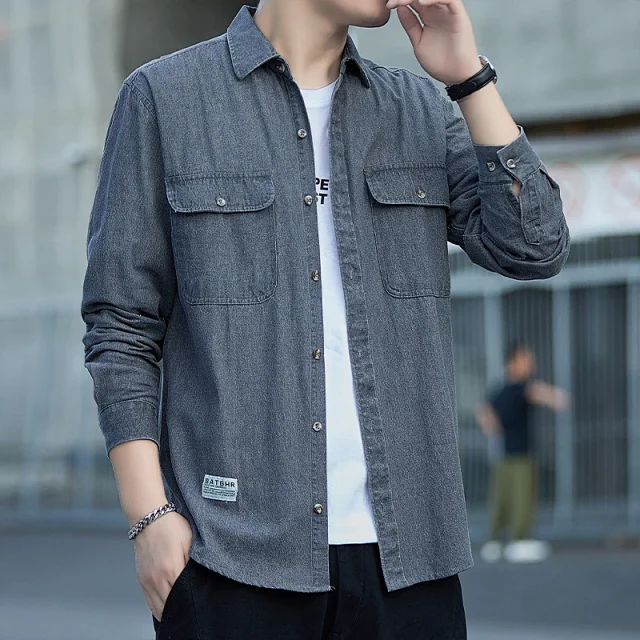 Men's Vintage Denim Oversize Work Shirt Detail