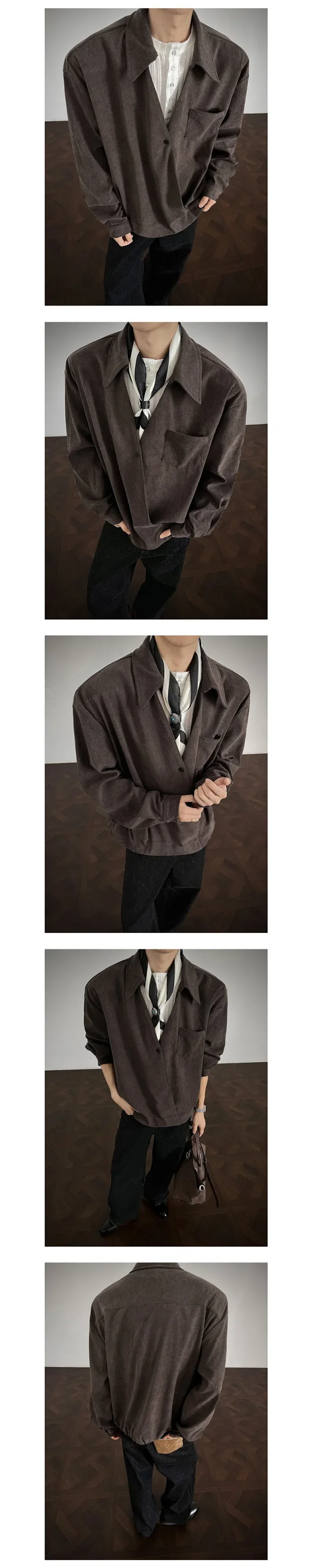Men's French Style Long-sleeve Shirt in Maillard Lazy Wind Detail