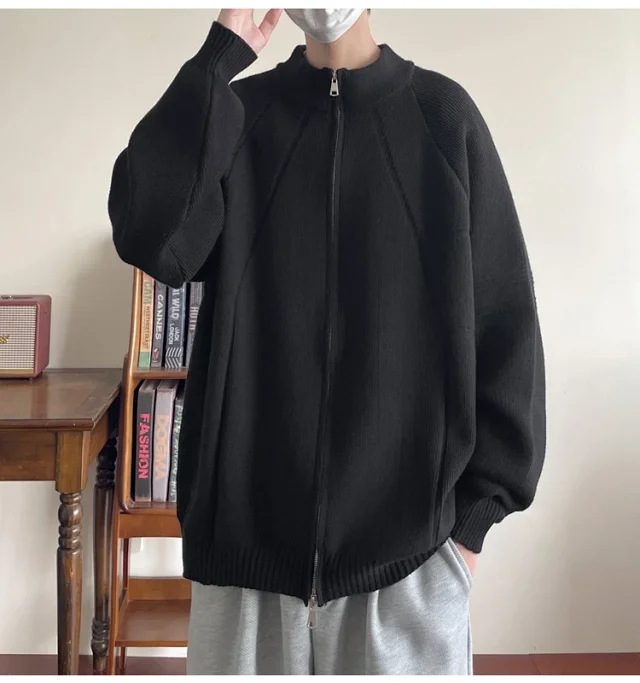 Men's Japanese Loose Zip Knit Cardigan Detail
