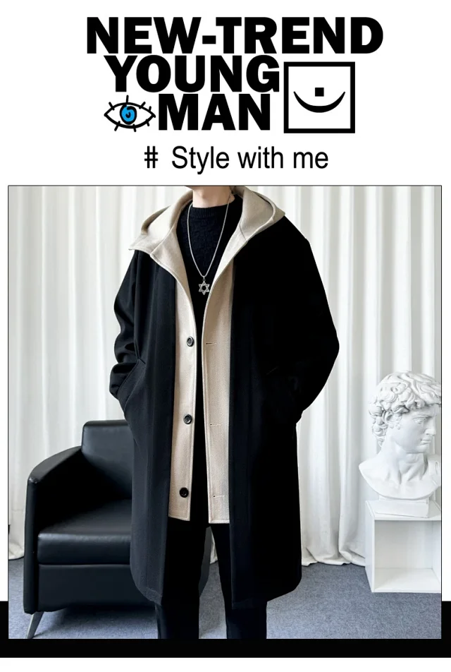 AW24 Men's Faux Two-Piece Hooded Coat Detail