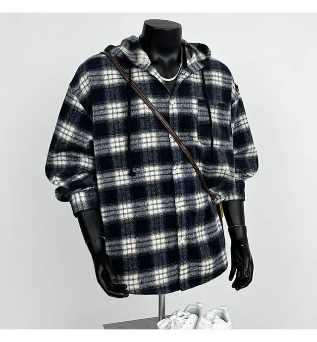 2025 Cyber Men's Plaid Hoodie Shirt Jacket Detail