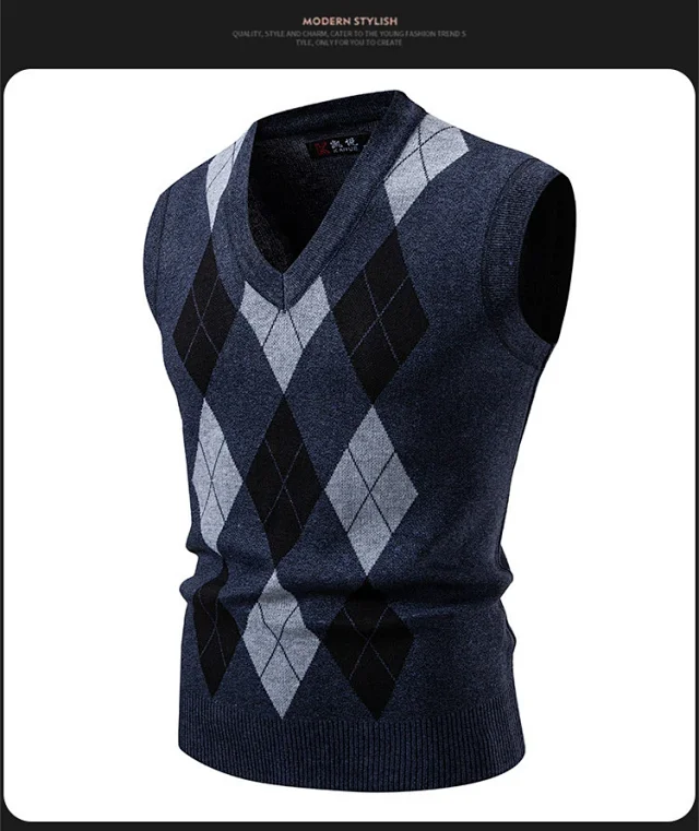 Men's New Diamond Jacquard Knit Vest Detail