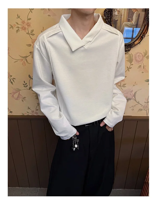 Men's White Deconstructed Polo Long Sleeve Detail