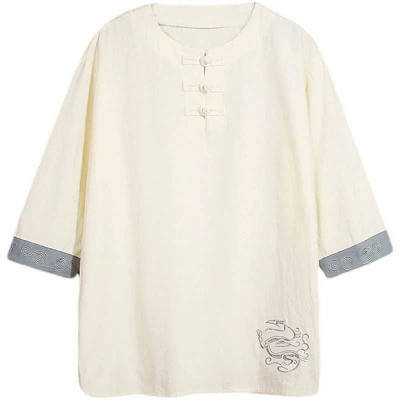New Chinese Men's Linen 3/4 Tee