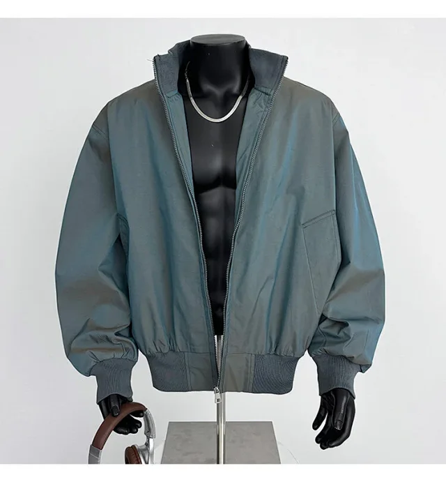 Men's Iridescent Satin Cropped Mandarin-Collar Jacket Detail