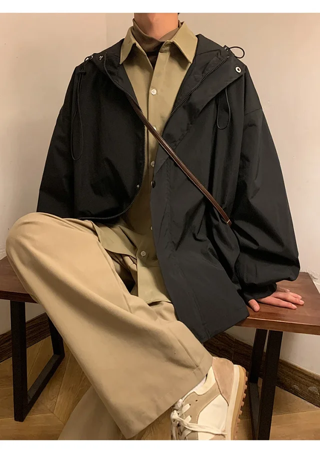 Autumn/Winter Men's HK Loose Casual Hooded Jacket Detail