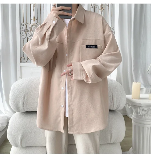Men's Oversized Washed Corduroy Work Shirt Detail