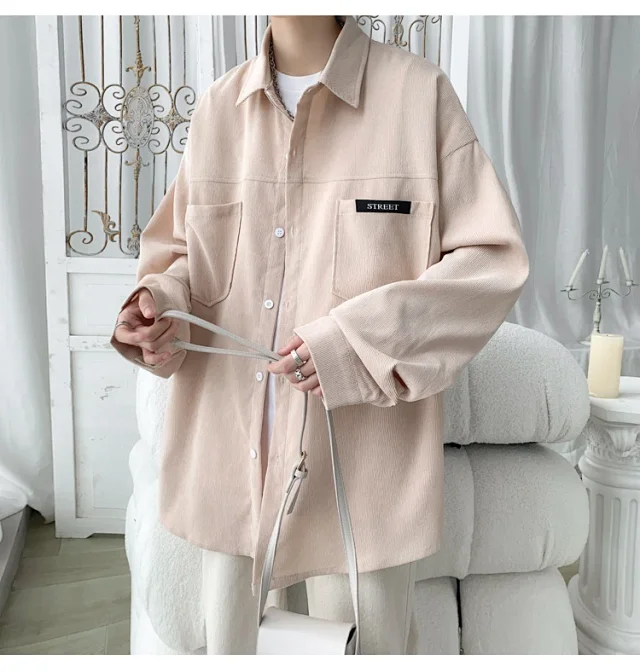 Men's Oversized Washed Corduroy Work Shirt Detail