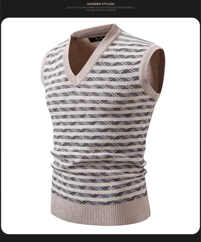 Men's Striped Knit Vest Casual A/W Detail