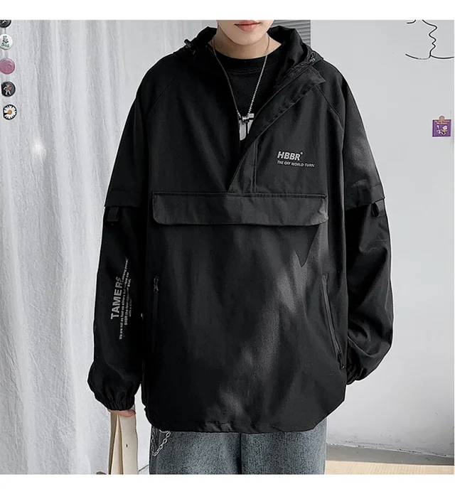 Men's Lightweight Half-Zip Hooded Pullover Jacket Detail