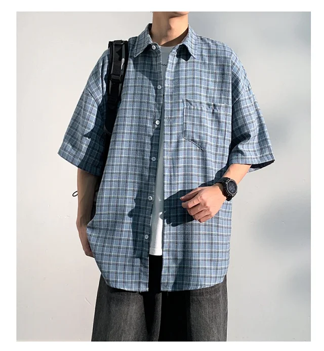 Men's Casual Checked Short Sleeve Shirt Detail