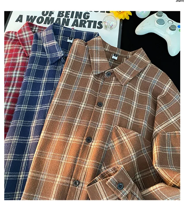 Men's Red Japanese Brushed Plaid Overshirt Detail